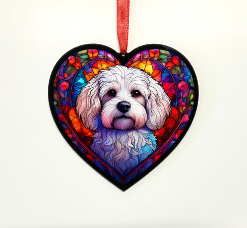 Bichon Frise Stained Glass Effect Heart Suncatcher